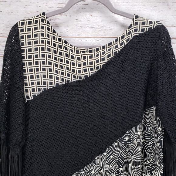 Molato Women's Black Color block Fringe 3/4 Sleeve Top Size Small - Picture 7 of 9